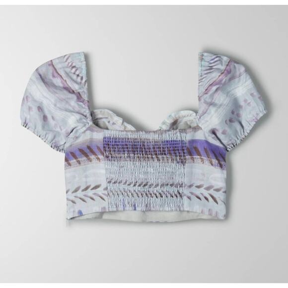 Aritzia Wilfred wander linen puff-sleeve crop top size small - Picture 4 of 9